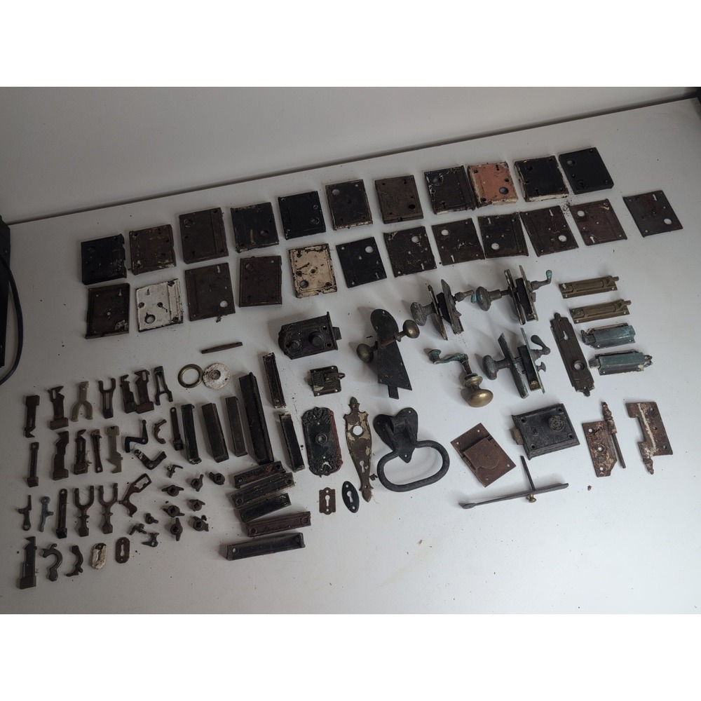 Mixed Lot Of 100 Antique Door Hardware Locks Brass Knobs Mortise Knocker Hinges